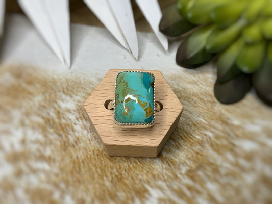 Square turquoise and silver ring