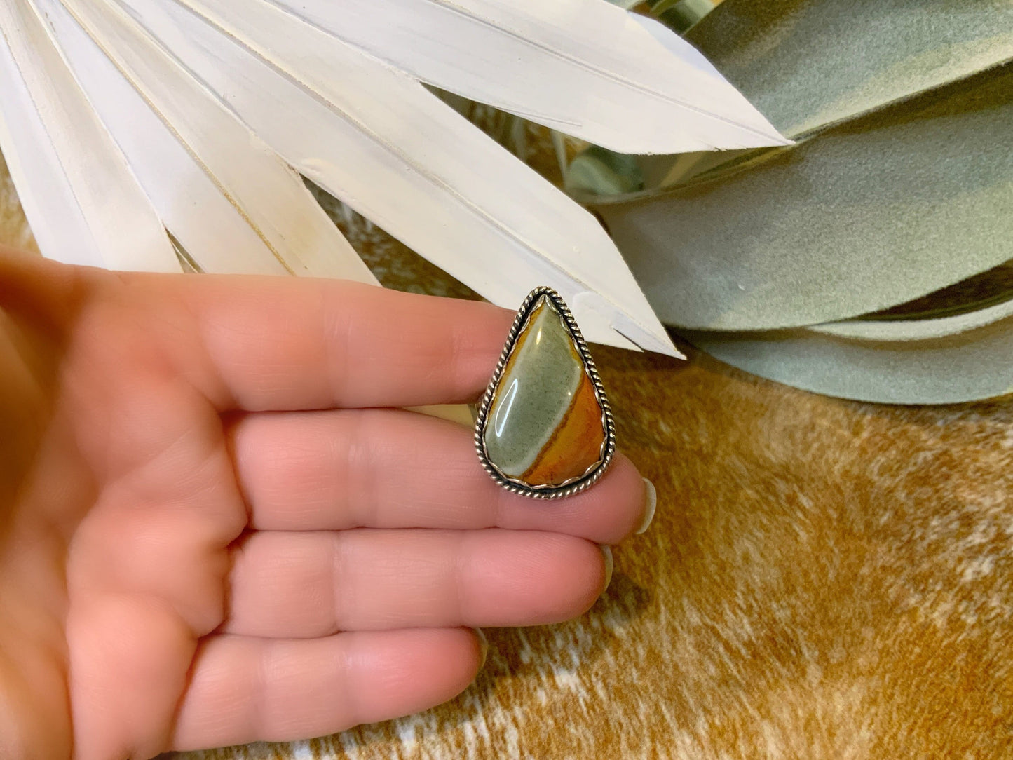 Desert Jasper and Sterling Silver Handmade Ring Size 6.5