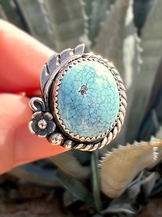 High Grade Blue Moon Turquoise Ring in Sterling Silver, One-of-a Kind - Size 8 Blue Stone