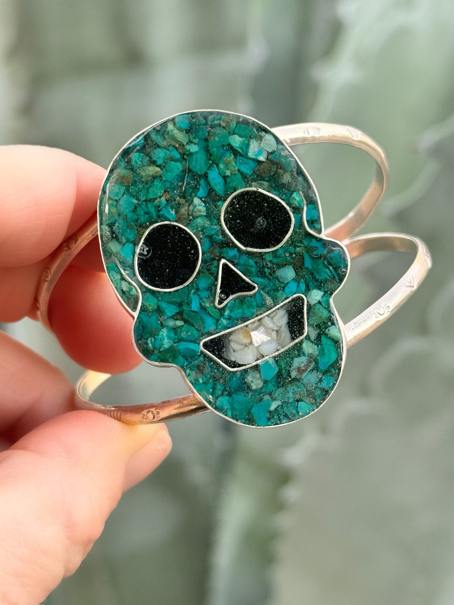 Cuff - Sugar Skull Inspired Statement, Cuff, Desert Style, Boho Chic, Boho, Inlay Jewelry, Dia De Los Muertos, Arizona Jewelry, Silver