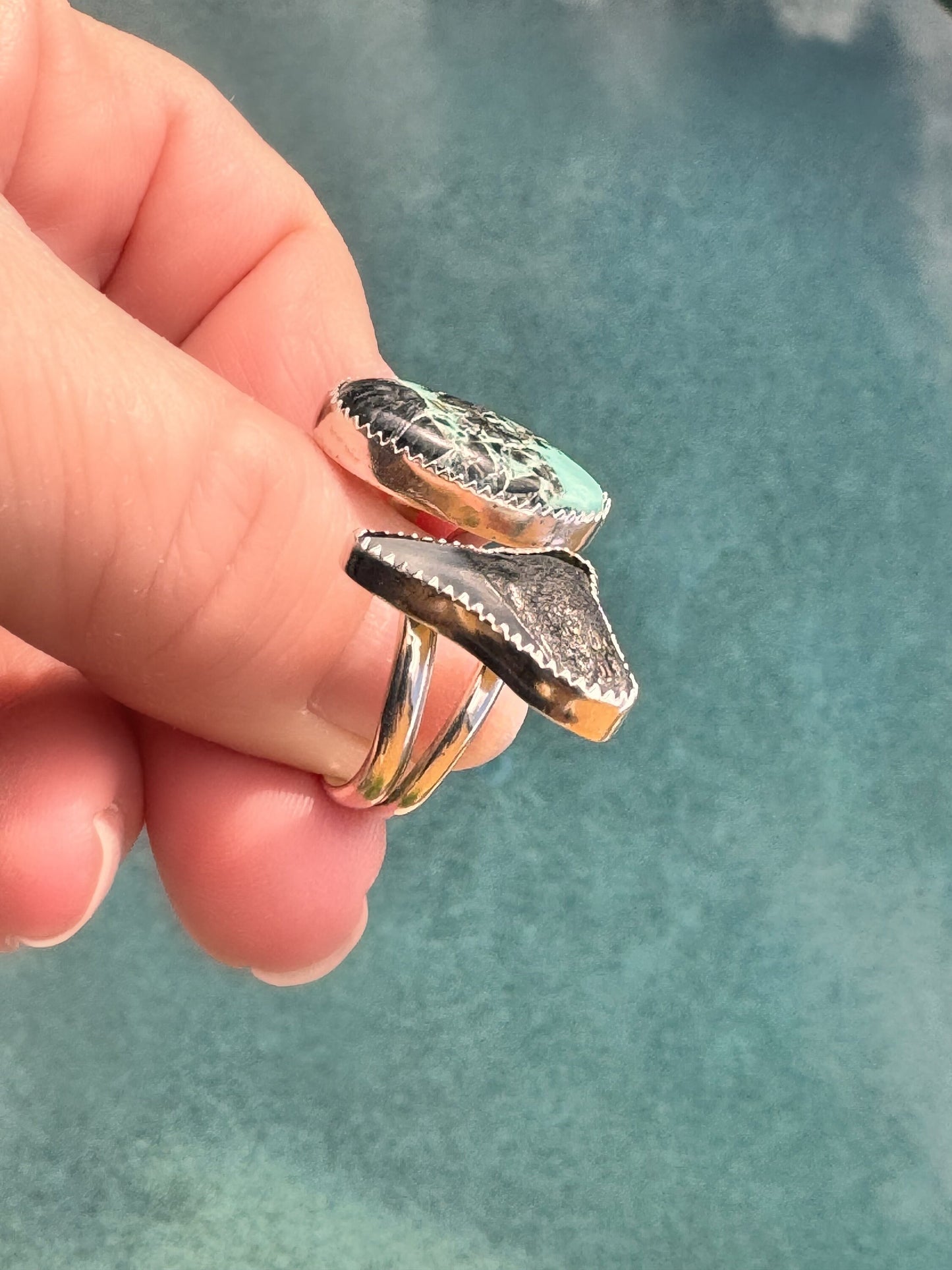 Blue Kingman Turquoise Ring, Shark Tooth and Turquoise Open Ring, Handmade, 925 Silver Ring Sz 9.25 Trending Now, Blue Turquoise, Boho Beach