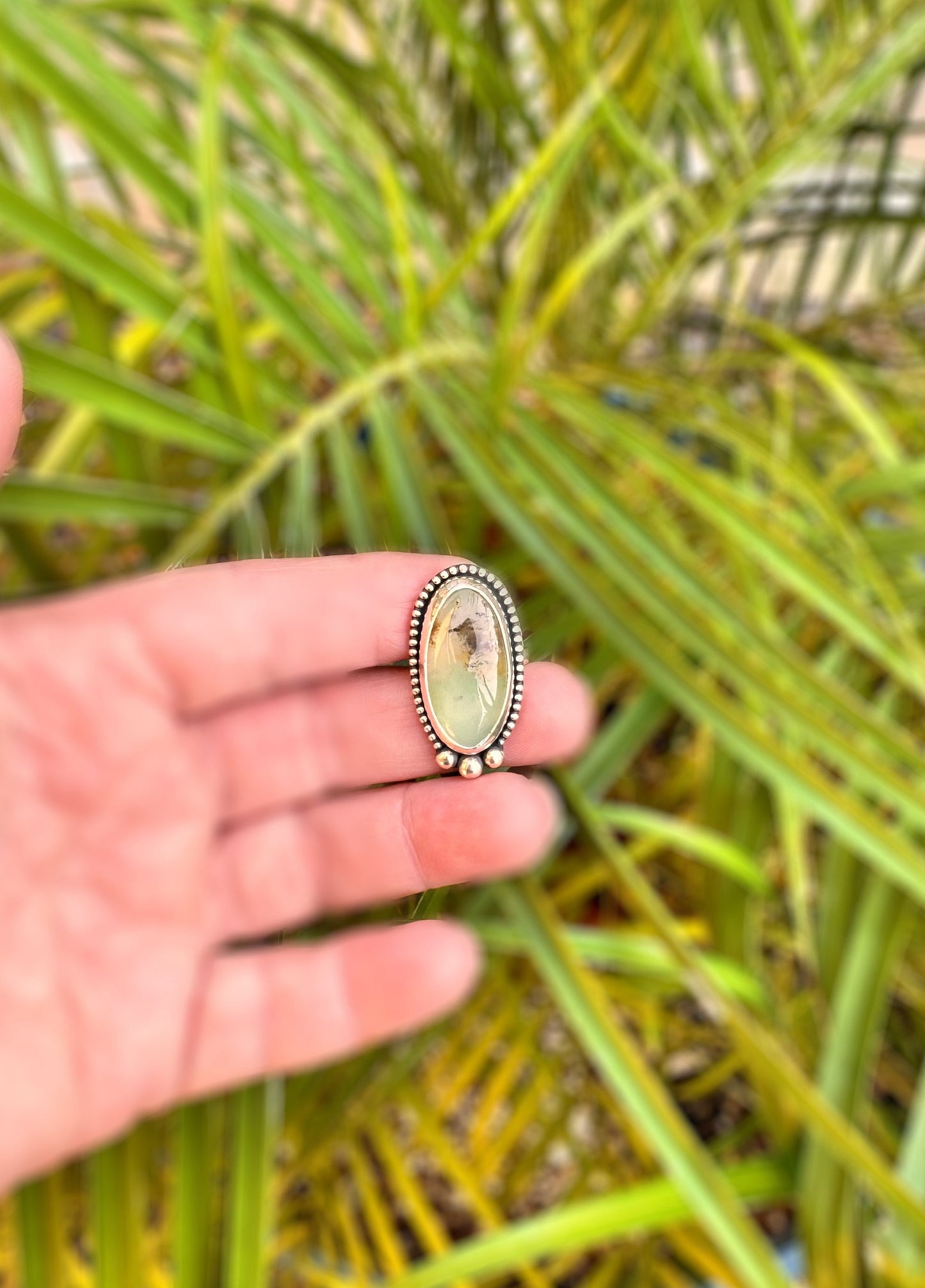 Stunning Chrysoprase and Sterling Silver Statement Ring - Size 7 Light Green Stone