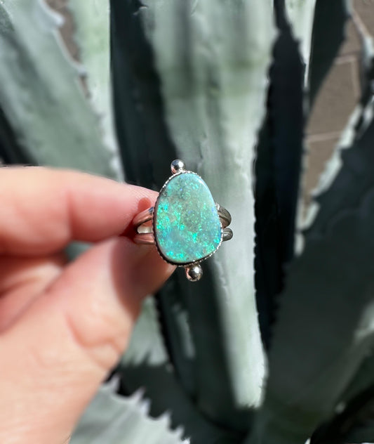 Harmony Australian Opal Doublet Ring | Sterling Silver Split Shank Jewelry | Customizable Boho Statement Ring or Pendant | Green and Blue