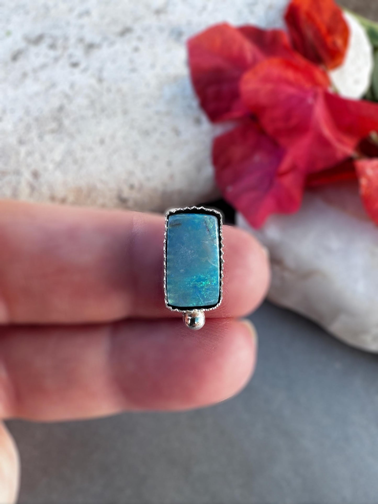 Ziggy Australian Opal Doublet Ring | Sterling Silver Rectangular Minimalist Jewelry | Playful Customizable Ring | Finished to Size Ring