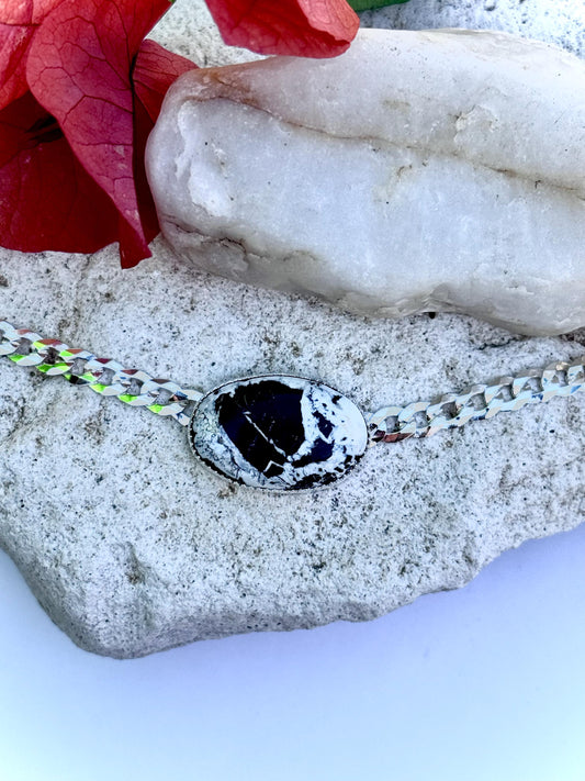 Dusk - White Buffalo Turquoise Necklace | Sterling Silver Jewelry | Boho Cowgirl Pendant | Handmade Heirloom Gift | 18" Curb Chain