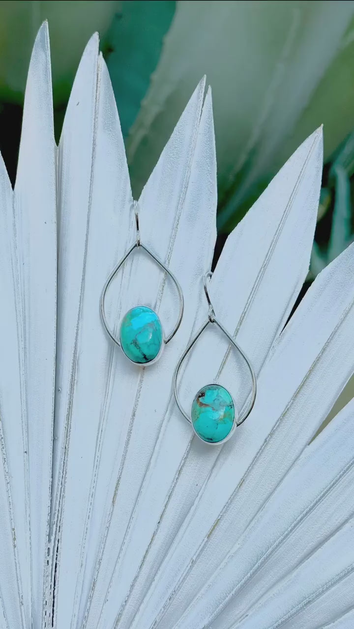 Turquoise Earrings, Sterling Silver Earrings - Boho Cowgirl, Gift for Her, Bohemian, Silver Dangle Earrings, Mohave Turquoise
