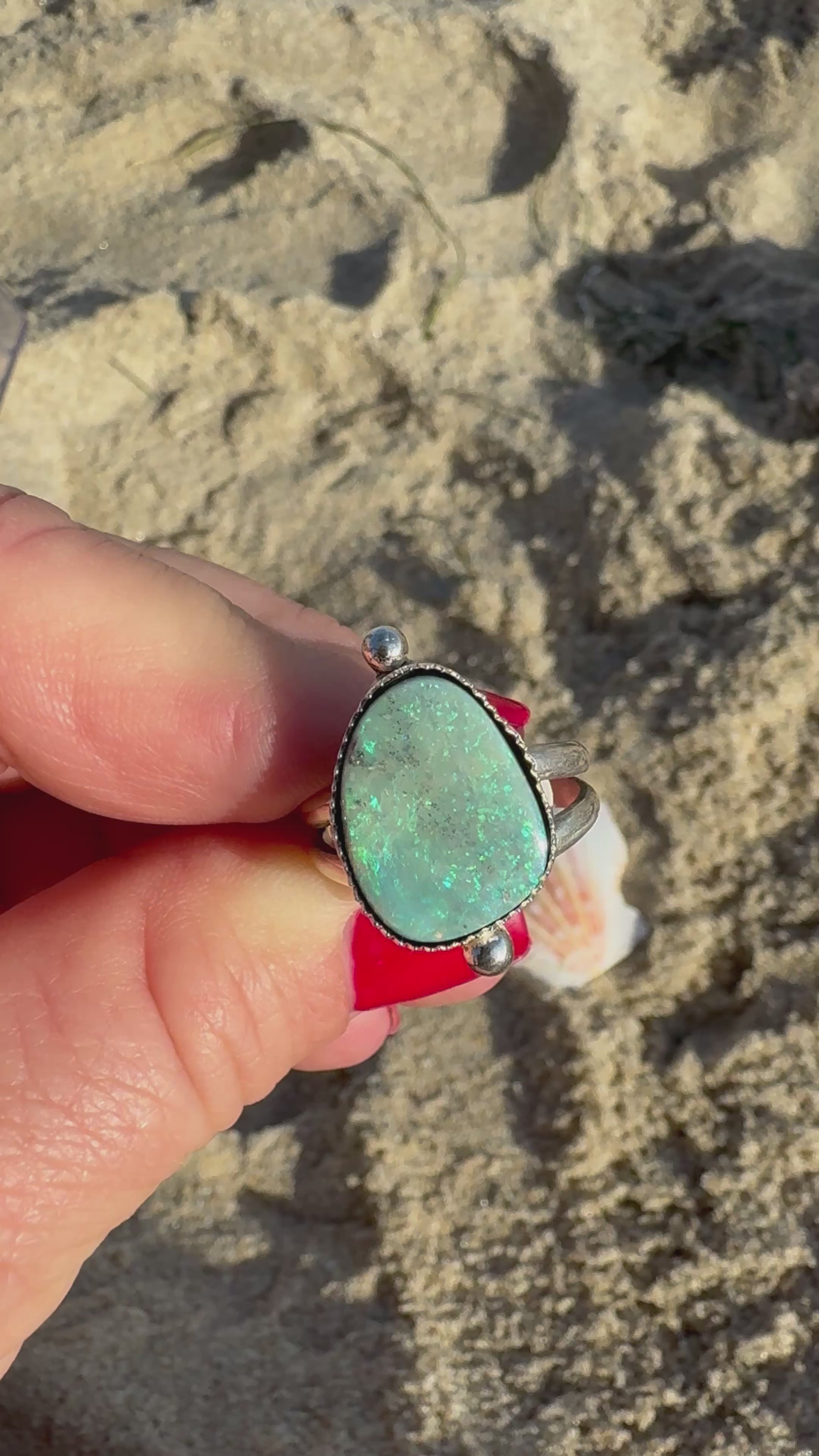 Harmony Australian Opal Doublet Ring | Sterling Silver Split Shank Jewelry | Customizable Boho Statement Ring or Pendant | Green and Blue
