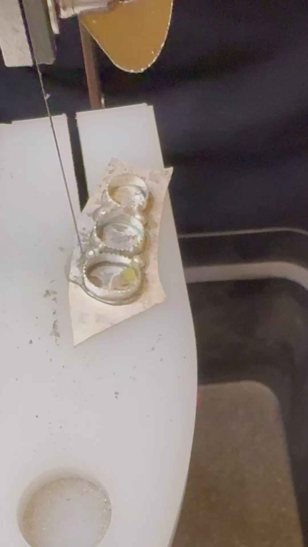 Behind the scenes look at the triple turquoise stone ring being made.
