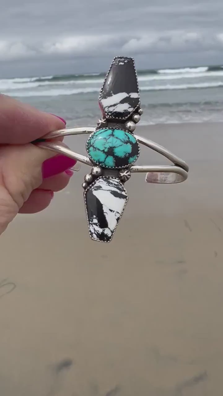 Turquoise Statement Cuff, Rustic Turquoise Jewelry, Southwestern Style, Western Inspired, Cowgirl Chic, Boho Cowgirl White Buffalo Boho Chic