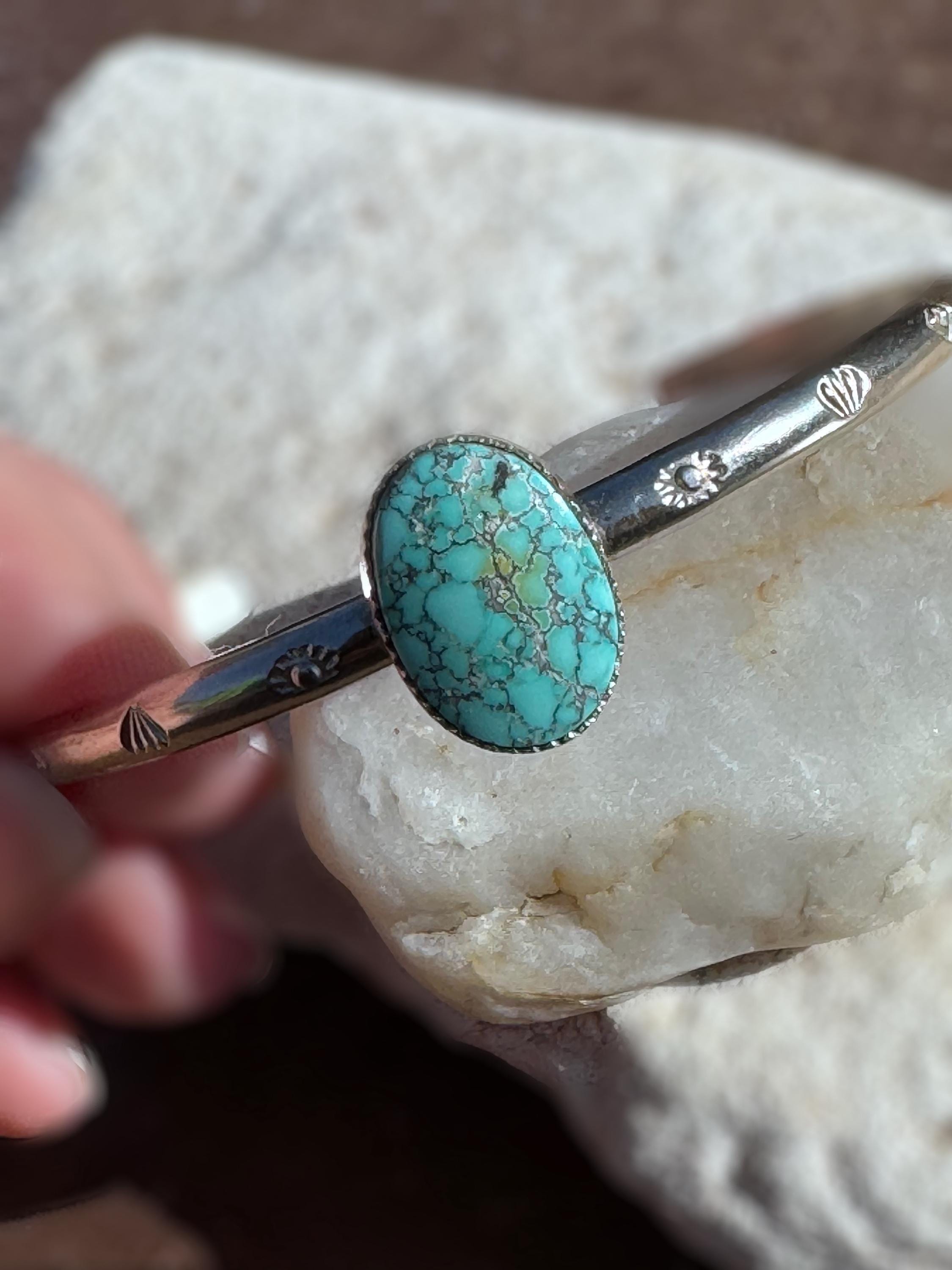 Blue Moon Turquoise Stacker Cuff | Sterling Silver Pastel Bracelet | Minimalist Boho Jewelry | Adjustable Handmade Turquoise Bangle