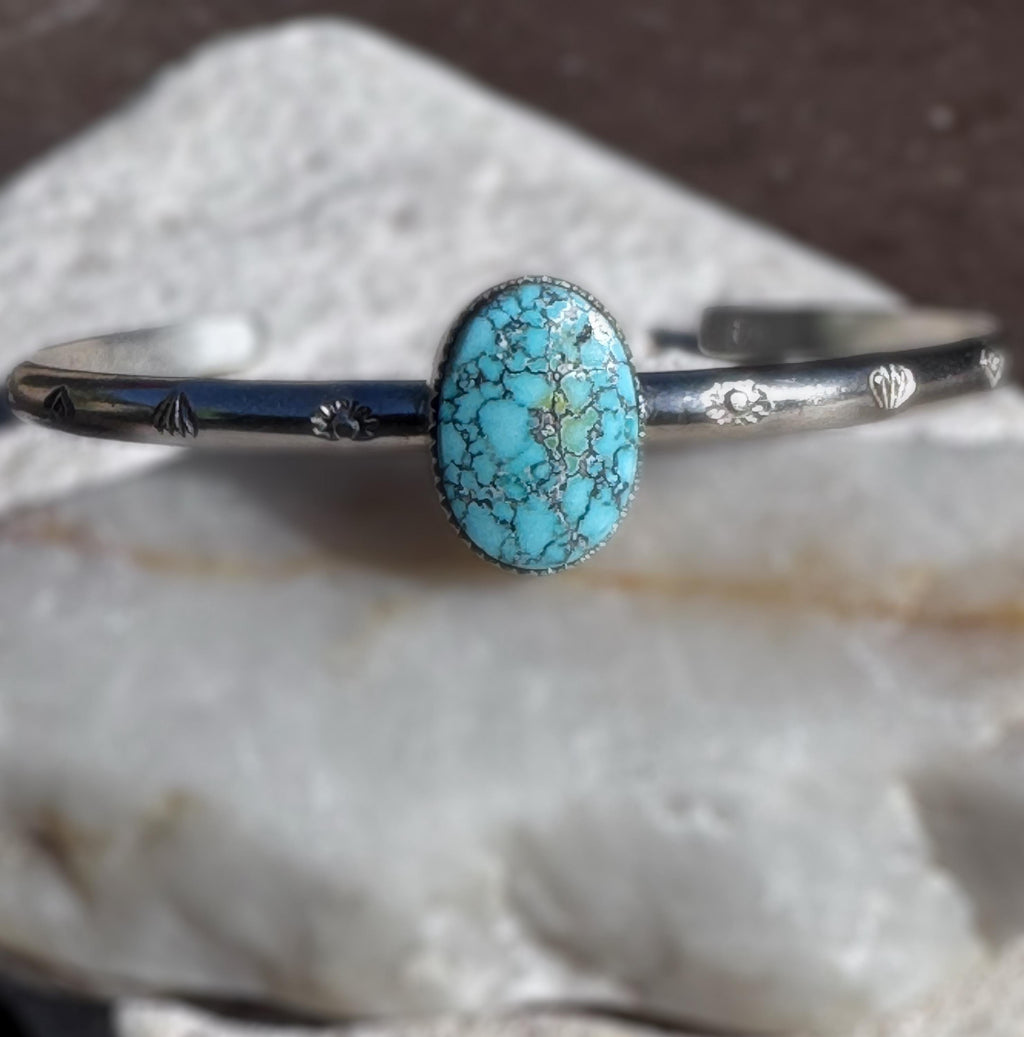Blue Moon Turquoise Stacker Cuff | Sterling Silver Pastel Bracelet | Minimalist Boho Jewelry | Adjustable Handmade Turquoise Bangle