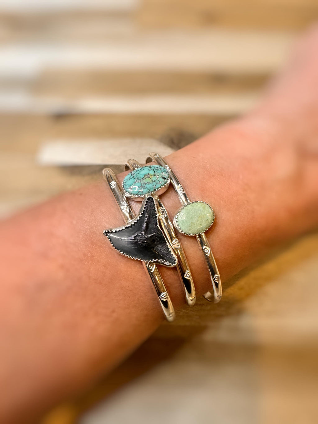 Blue Moon Turquoise Stacker Cuff | Sterling Silver Pastel Bracelet | Minimalist Boho Jewelry | Adjustable Handmade Turquoise Bangle