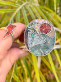 Handcrafted sterling and fine silver inlay cuff featuring crushed aquamarine, fire opal, tiger's eye, turquoise, yellow opal and larimar