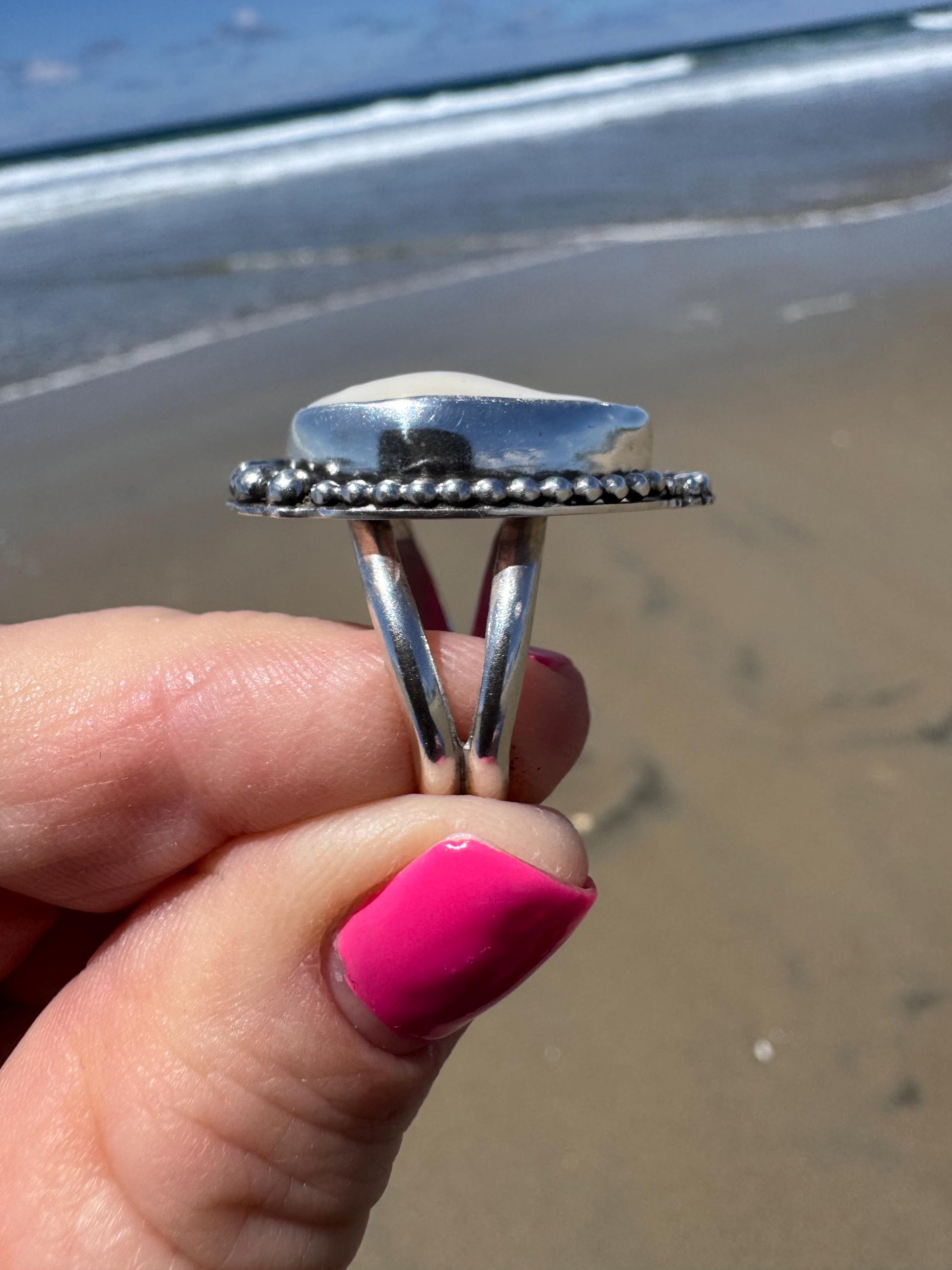 Cowrie Shell Statement Ring | Sterling Silver | Coastal Talisman Jewelry | Size 7 OOAK Ring | Ocean Goddess Ring