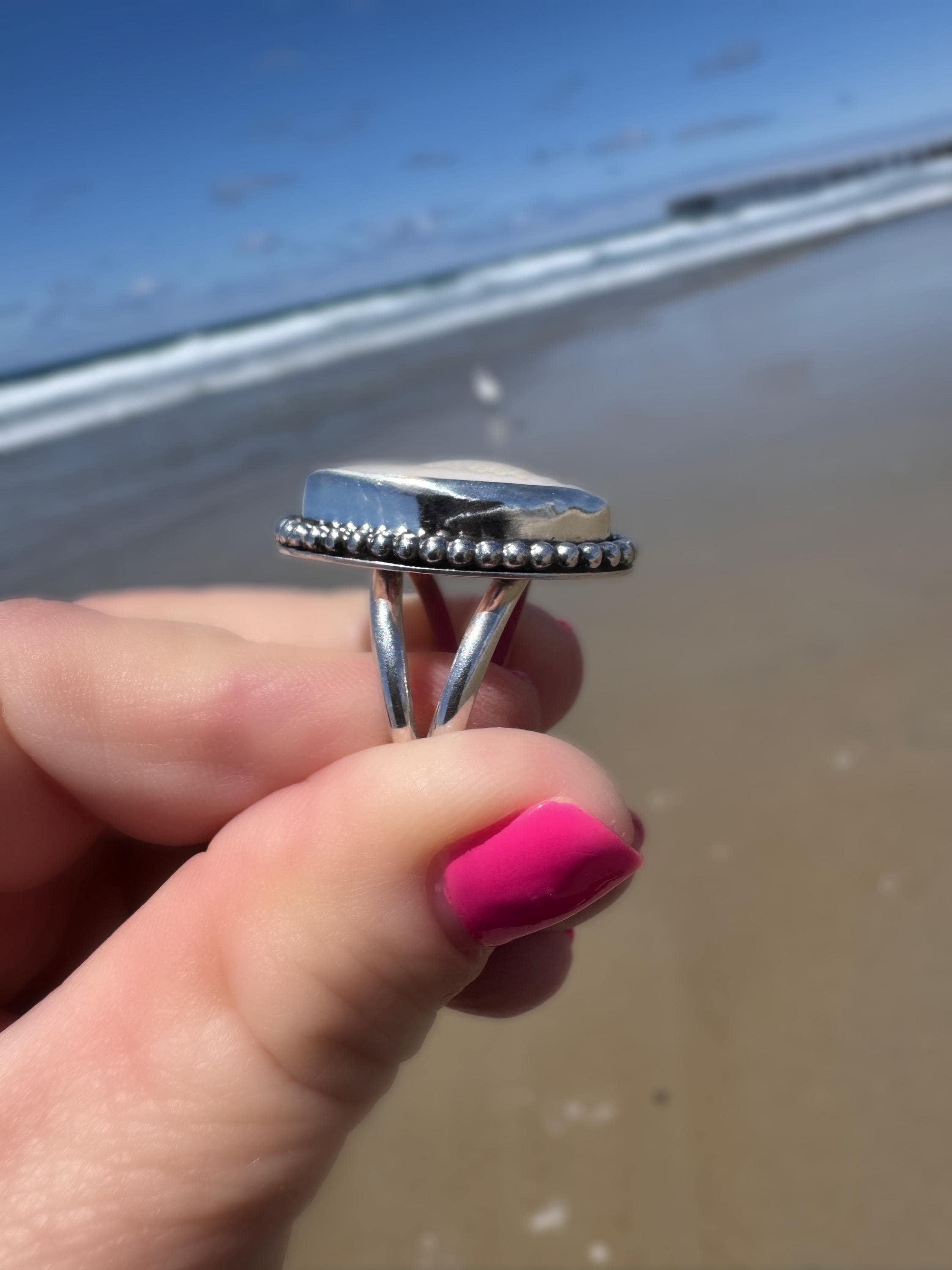 Cowrie Shell Statement Ring | Sterling Silver | Coastal Talisman Jewelry | Size 8 OOAK Ring | Ocean Goddess Ring