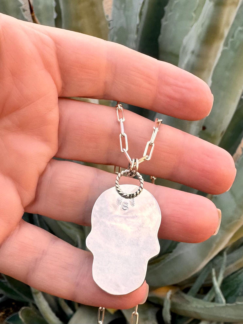 Crushed Opal Inlay Sugar Skull Necklace, Sterling Silver Jewelry- Boho Cowgirl, Boho Style, Rocker Pendant, Handmade, OOAK, Bold Necklace