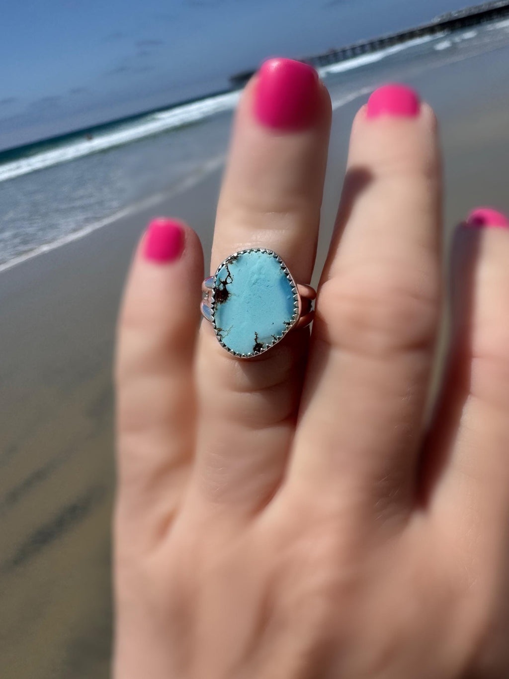 Golden Hills Turquoise Ring | Handmade Fine and Sterling Silver Statement Ring | Ready to Ship | Sky Blue Ring | Size 6