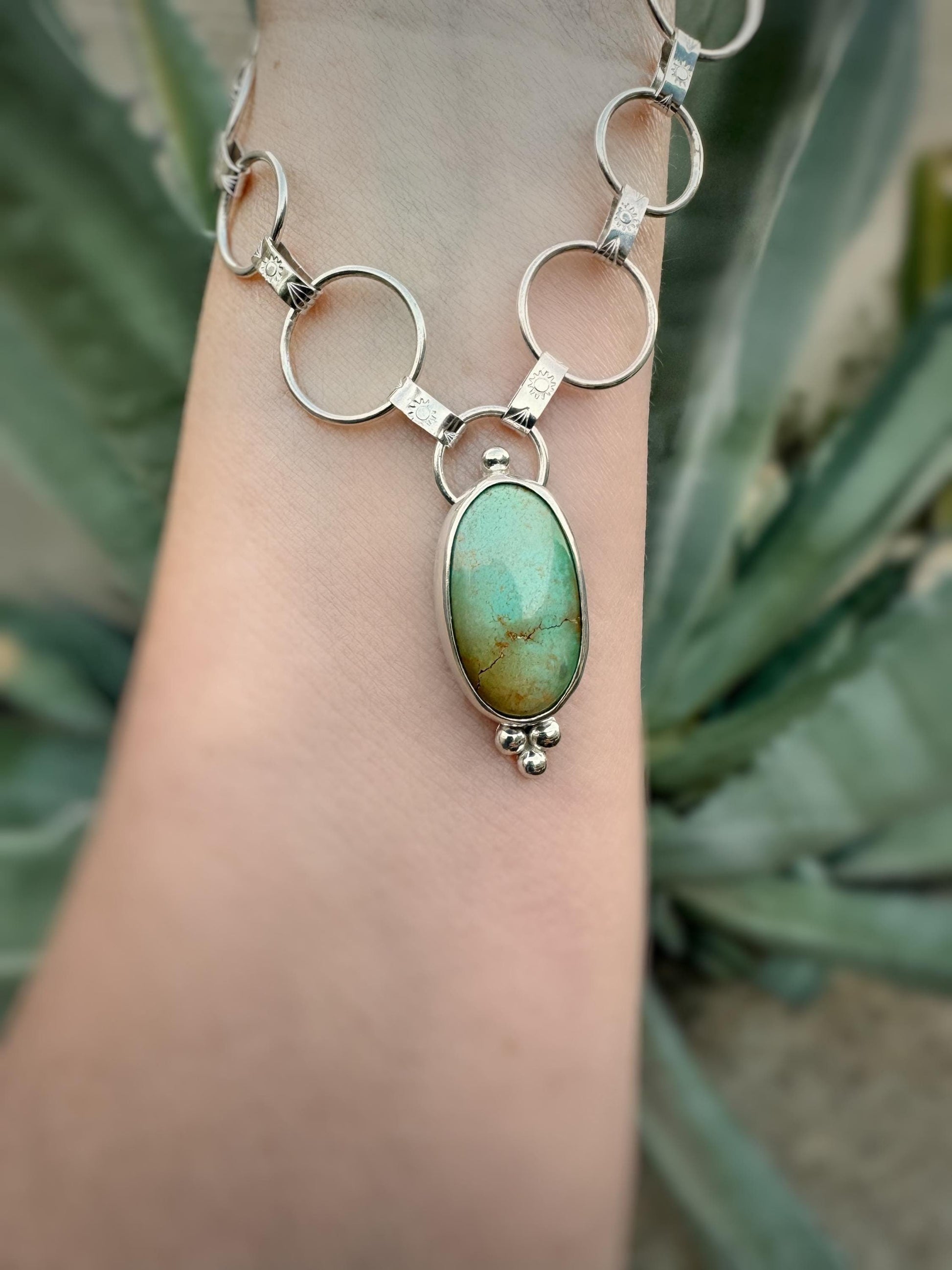 Turquoise Necklace, Sterling Silver Jewelry- Boho Cowgirl, Jewelry, Boho Style, Pendants, Royston, Minty Green Turquoise, Handmade Chain