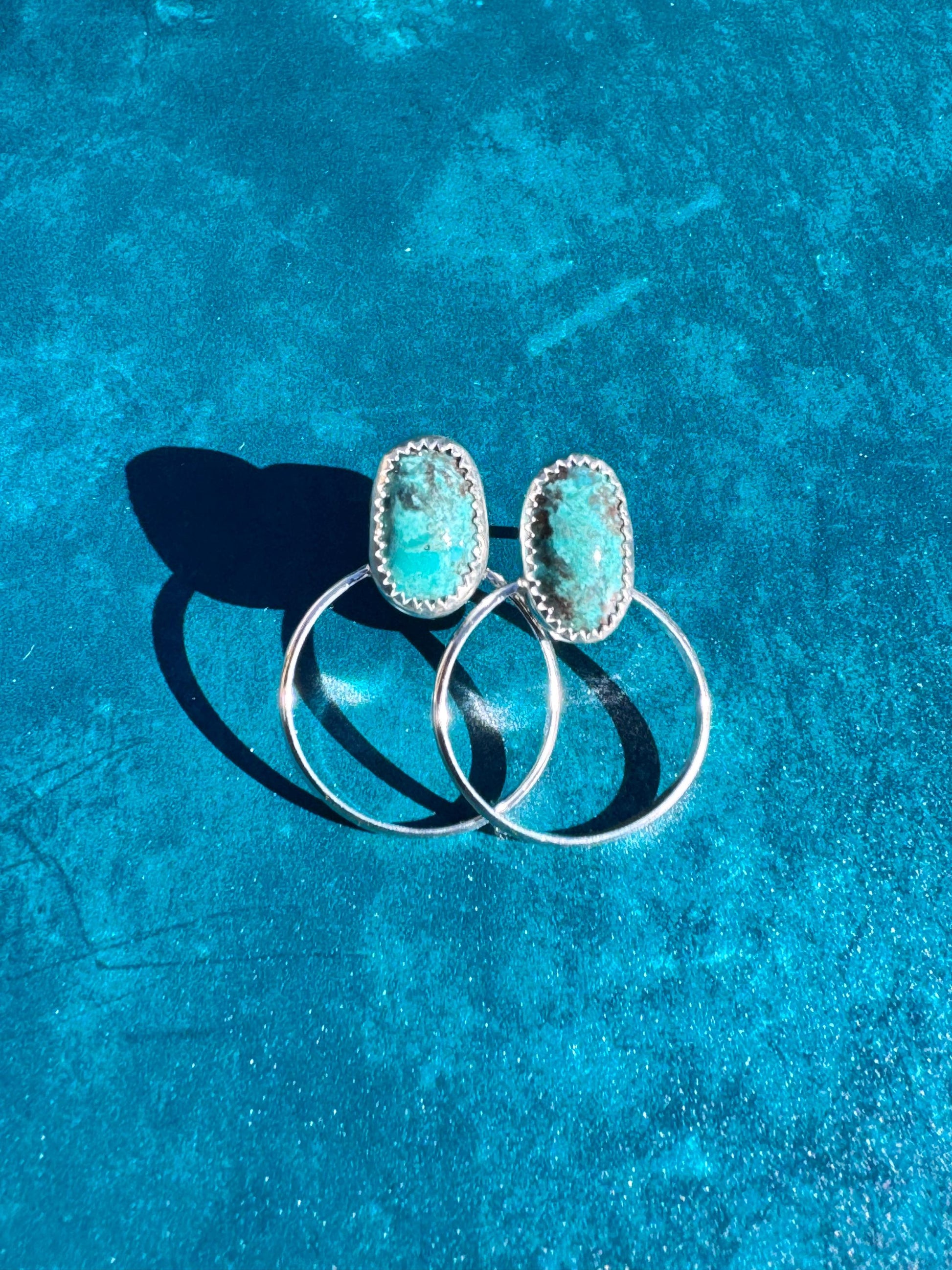 Rare Smoky Bisbee Turquoise Hoop Earrings | Fine & Sterling Silver Post| Lightweight Statement Jewelry | One-of-a-Kind Boho Western Style