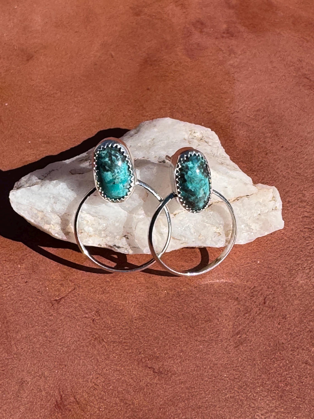 Rare Smoky Bisbee Turquoise Hoop Earrings | Fine & Sterling Silver Post| Lightweight Statement Jewelry | One-of-a-Kind Boho Western Style