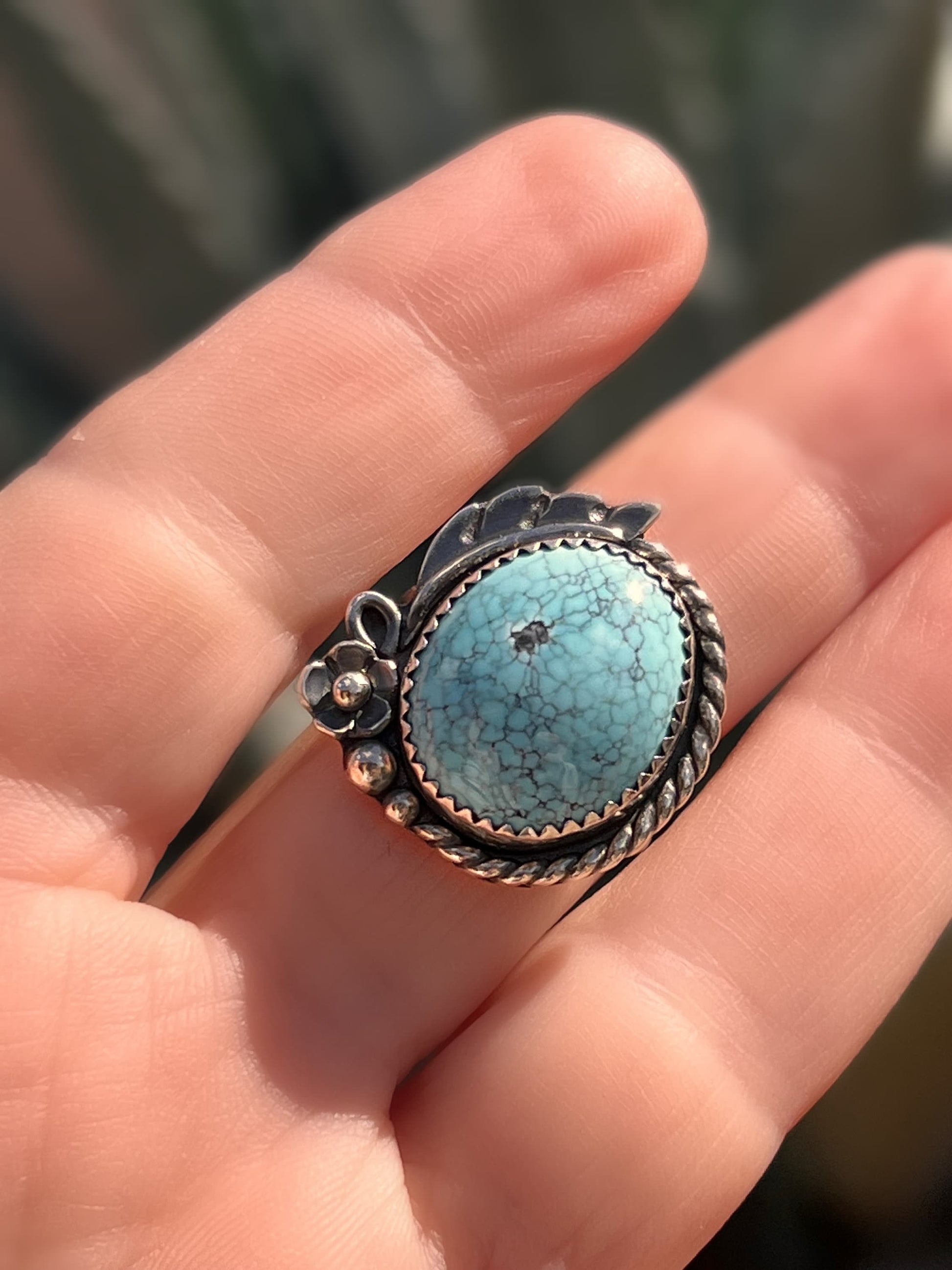 High Grade Blue Moon Turquoise Ring in Sterling Silver, One-of-a Kind - Size 8 Blue Stone