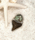 FINISHED TO SIZE Turquoise and Fossilized Shark Tooth, Sterling Silver, One-of-a-Kind Boho Western Coastal Ring Pendant - Ring or Pendant.