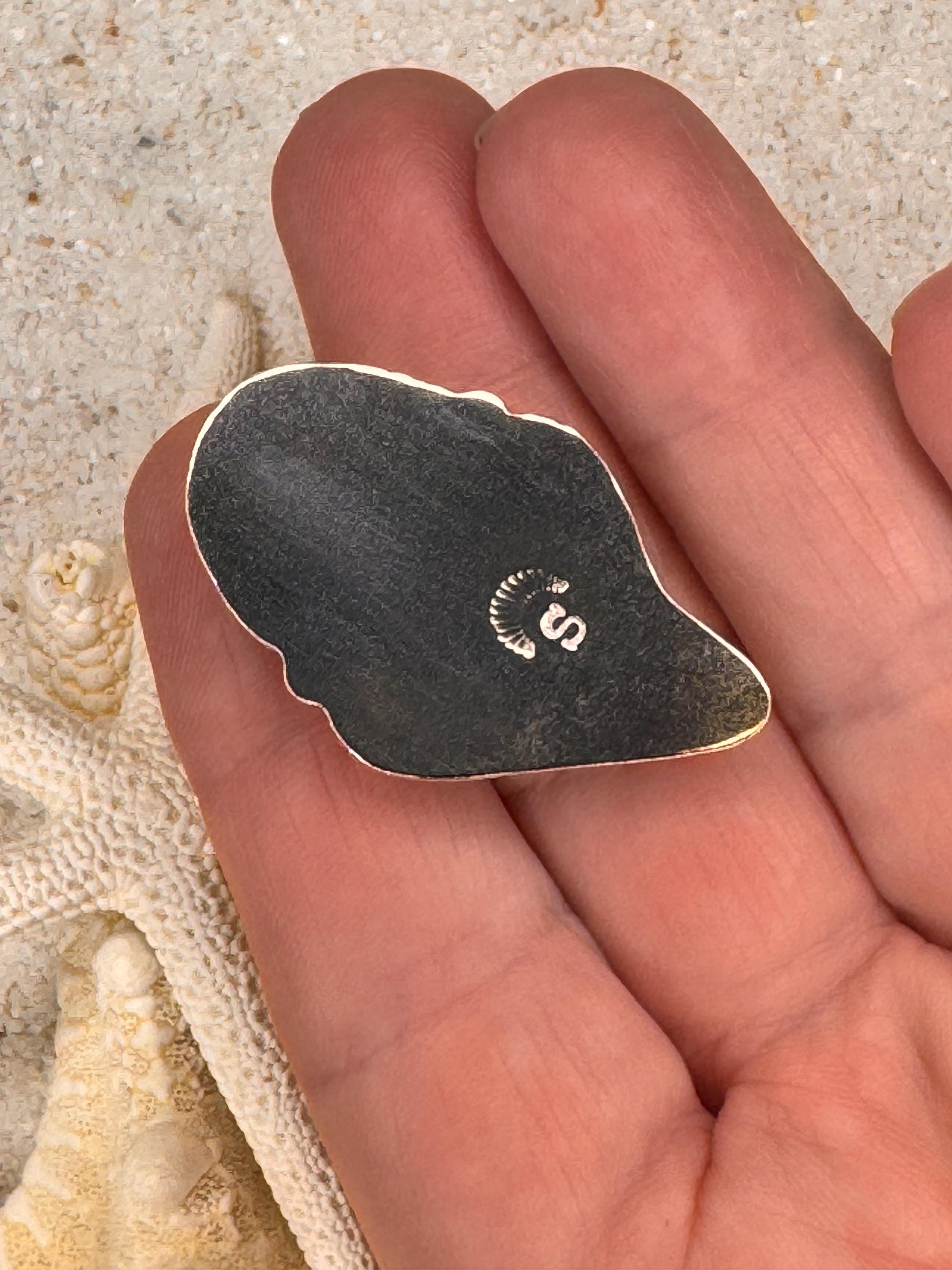 FINISHED TO SIZE Turquoise and Fossilized Shark Tooth, Sterling Silver, One-of-a-Kind Boho Western Coastal Ring Pendant - Ring or Pendant.
