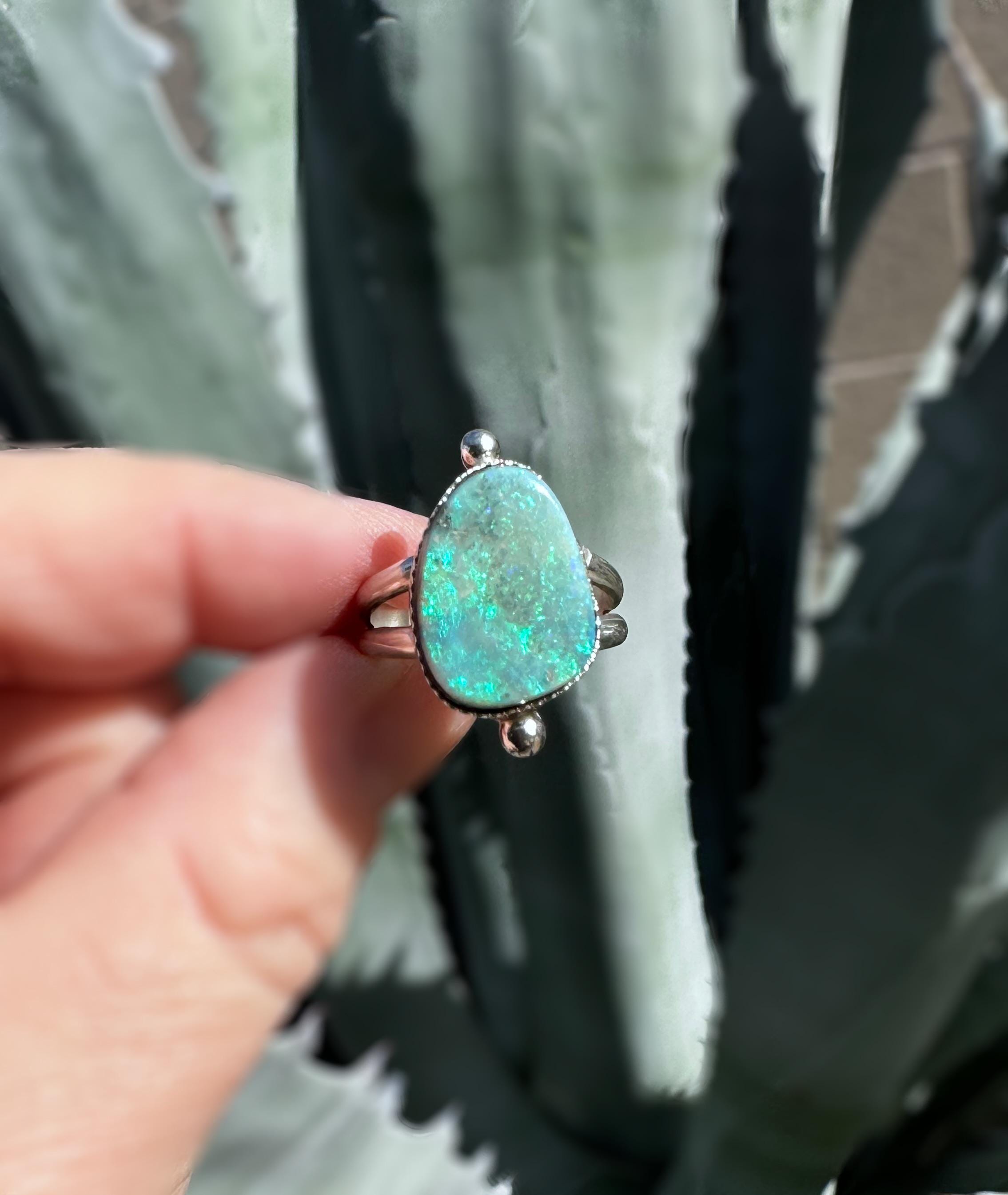 Harmony Australian Opal Doublet Ring | Sterling Silver Split Shank Jewelry | Customizable Boho Statement Ring or Pendant | Green and Blue