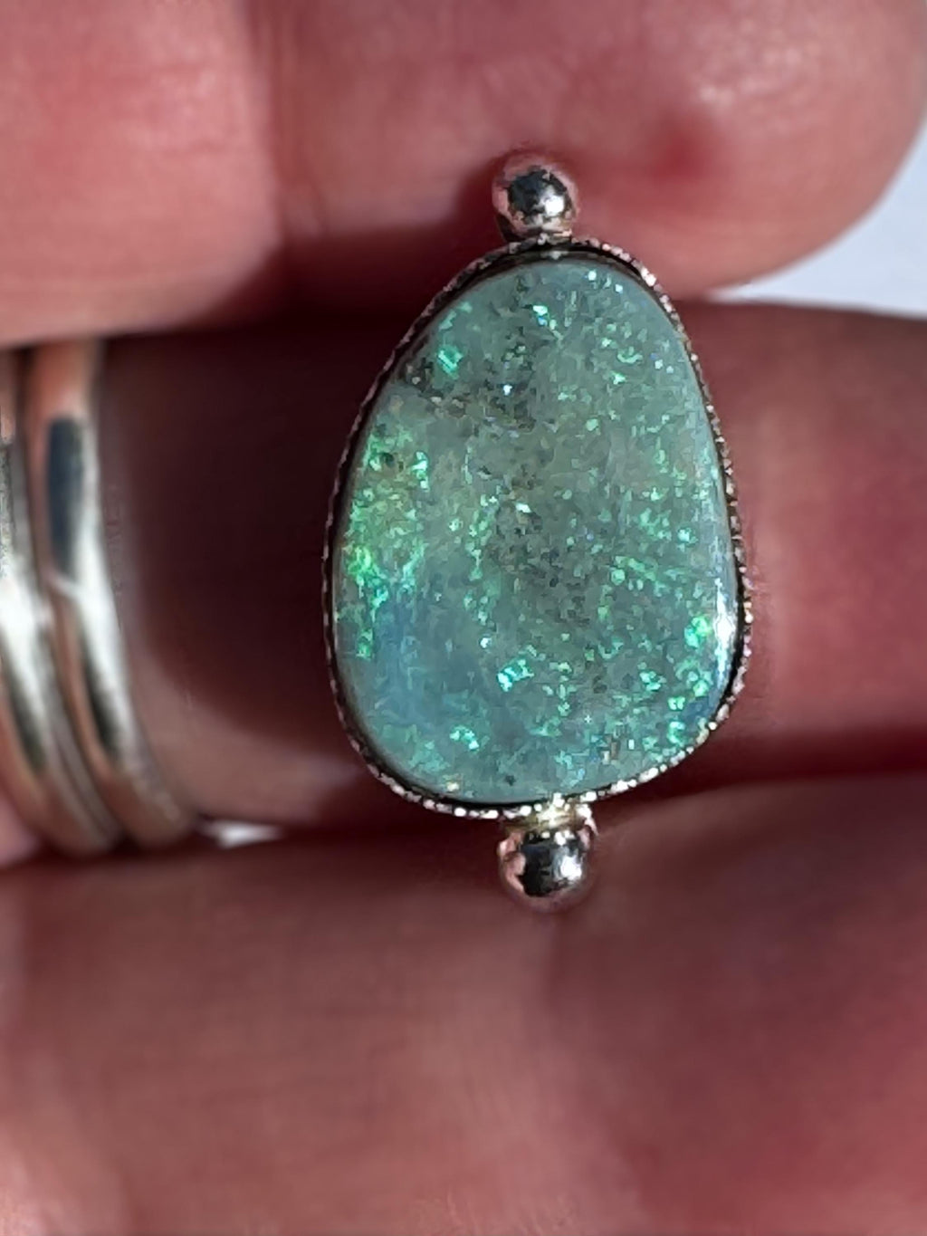 Harmony Australian Opal Doublet Ring | Sterling Silver Split Shank Jewelry | Customizable Boho Statement Ring or Pendant | Green and Blue