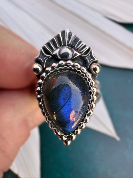 Labradorite Third Eye Ring – Handcrafted Sterling Silver - Sun Salt Silver