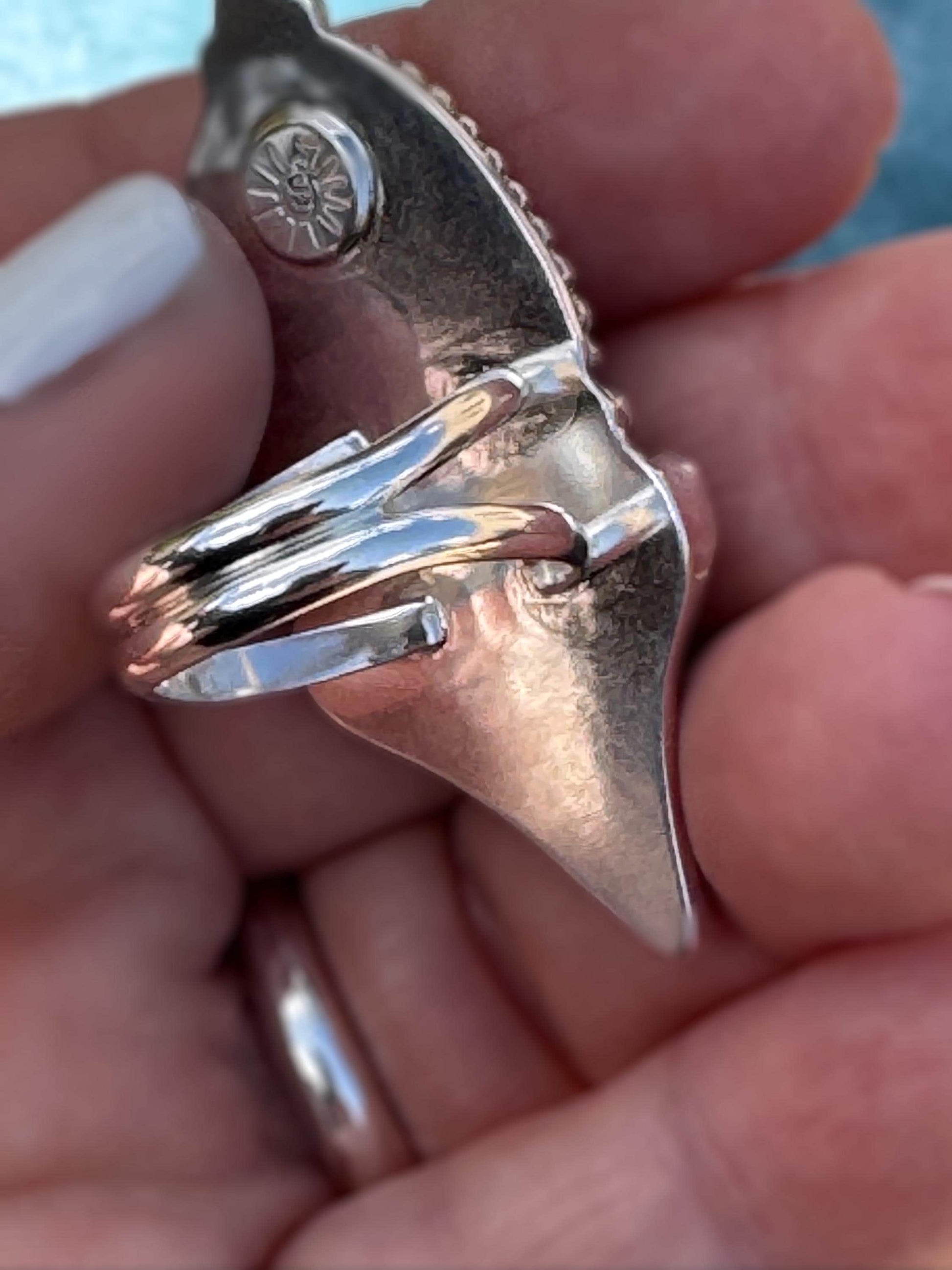 Ocean Goddess Ring | Original Shark Tooth & Cowrie Shell Statement Ring | Sterling Silver | Coastal Talisman Jewelry | Size 8 OOAK Ring