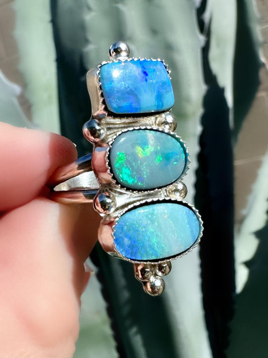 Celestia Australian Opal Doublet Statement Ring | Sterling Silver Multi-Stone Jewelry | Handmade Cosmic-Inspired Ring | Finished to Size