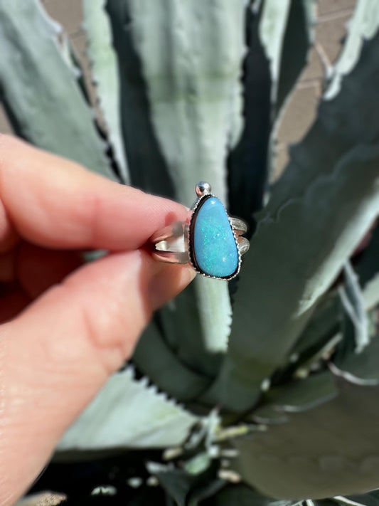 Dewdrop Australian Opal Doublet Ring | Sterling Silver Minimalist Jewelry | Finished to Size with Single Bubble Accent