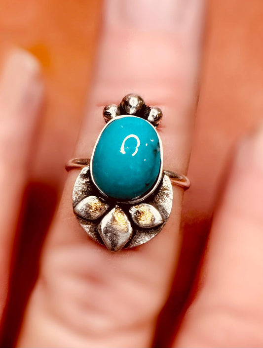 Rare Bisbee Turquoise Bloom Ring | Fine & Sterling Silver | One-of-a-Kind Statement Ring | Finished to Your Size | Solitaire Ring