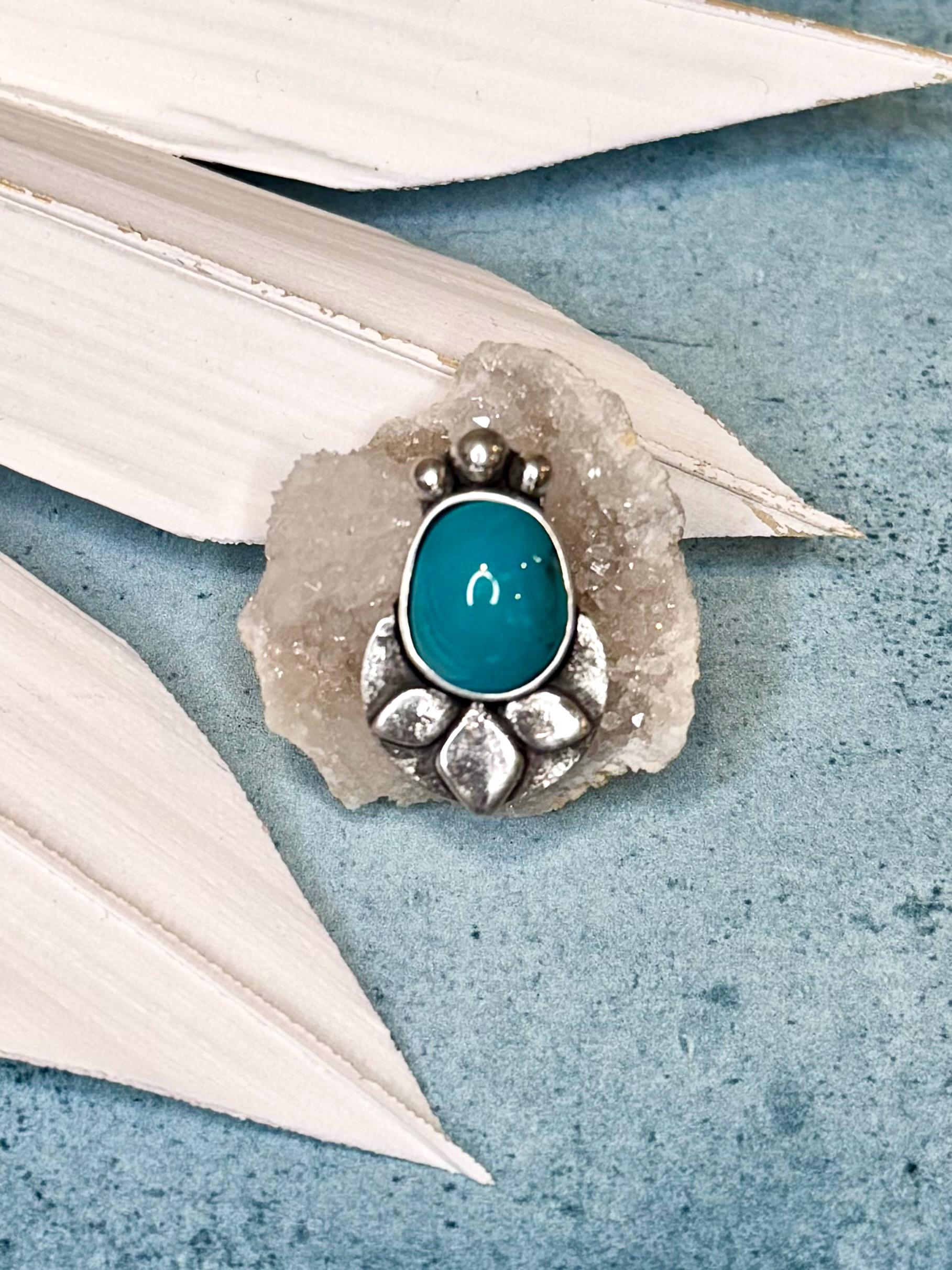 Rare Bisbee Turquoise Bloom Ring | Fine & Sterling Silver | One-of-a-Kind Statement Ring | Finished to Your Size | Solitaire Ring