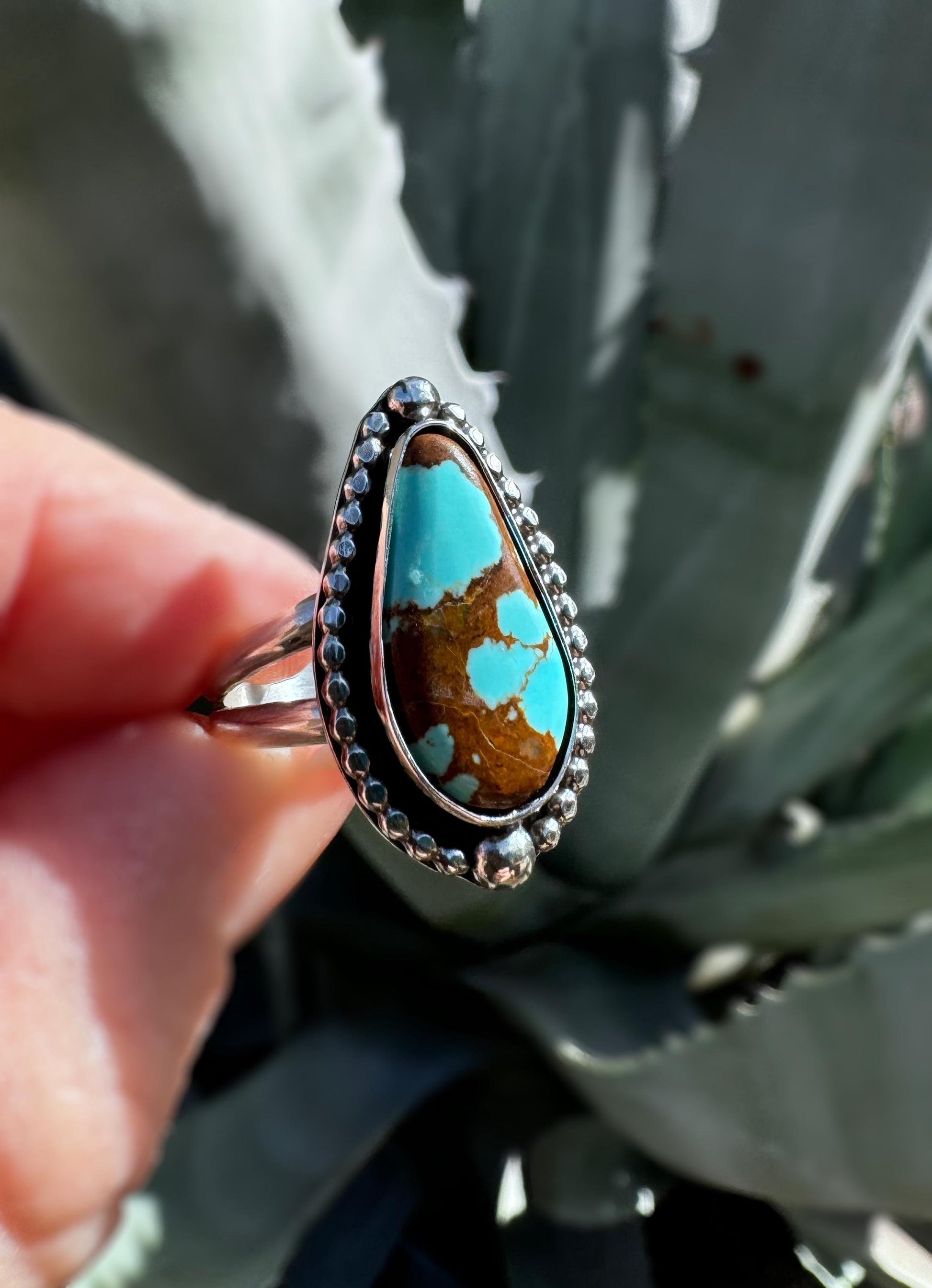 Sierra No. 8 Turquoise Ring | Sterling Silver Statement Jewelry | Finished to Size with Bead Wire Halo and Bubble Accents