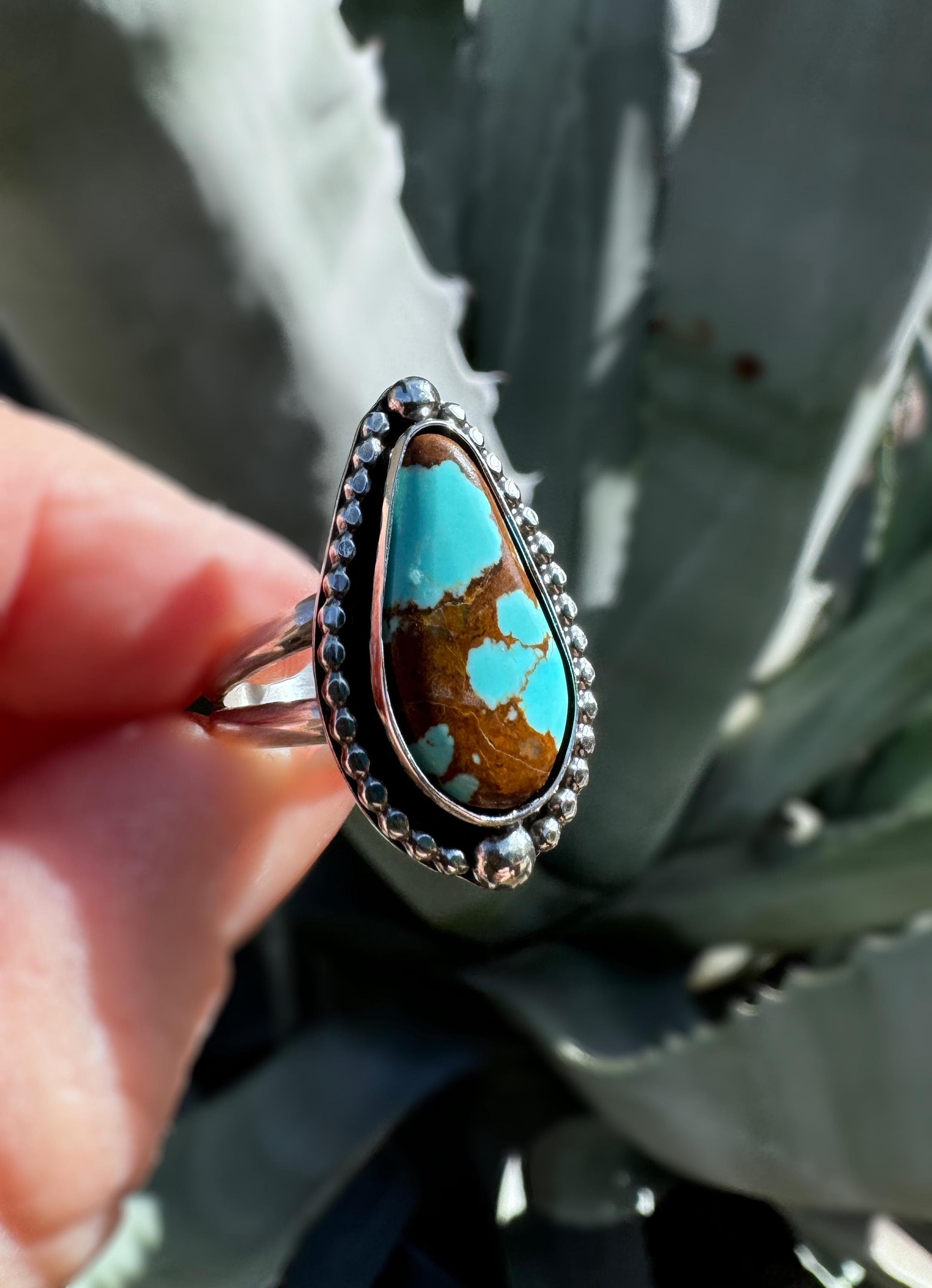 Sierra No. 8 Turquoise Ring | Sterling Silver Statement Jewelry | Finished to Size with Bead Wire Halo and Bubble Accents