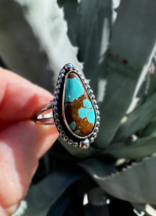 Sierra No. 8 Turquoise Ring | Sterling Silver Statement Jewelry | Finished to Size with Bead Wire Halo and Bubble Accents