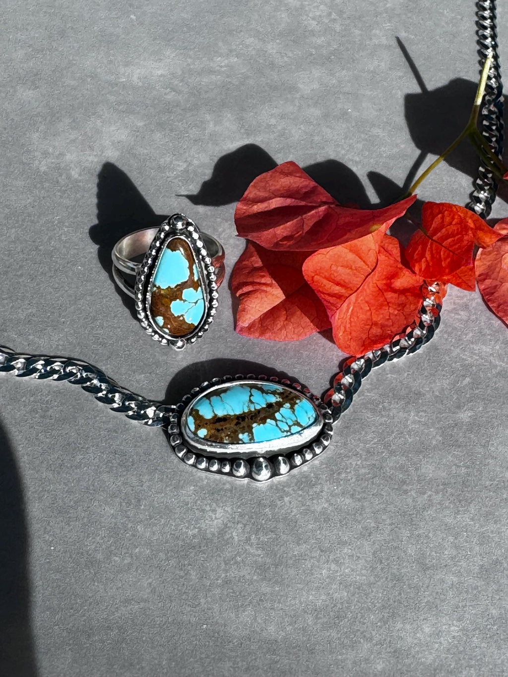 Sierra No. 8 Turquoise Ring | Sterling Silver Statement Jewelry | Finished to Size with Bead Wire Halo and Bubble Accents